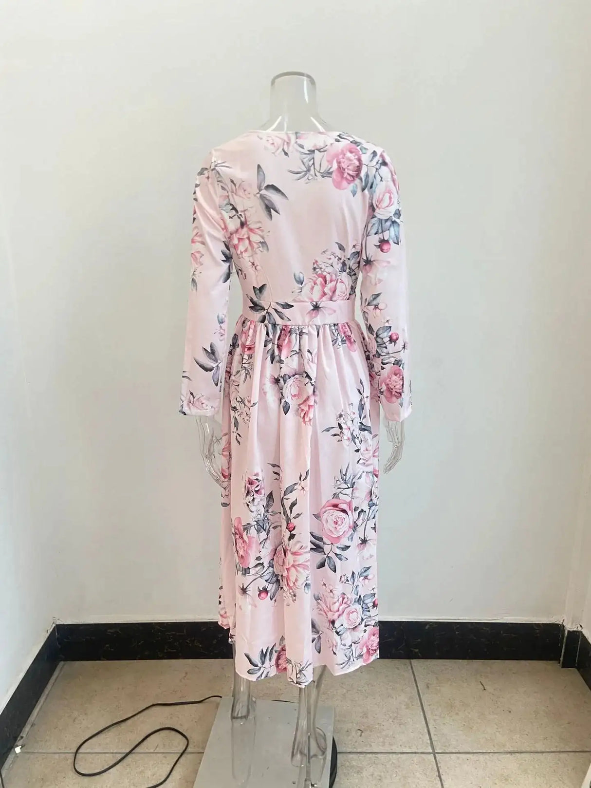 Amazon eBay Cross border 2024 Summer Chiffon Printed Long Dress V-neck Dress Long Sleeve Split Dress Women - Lootquake