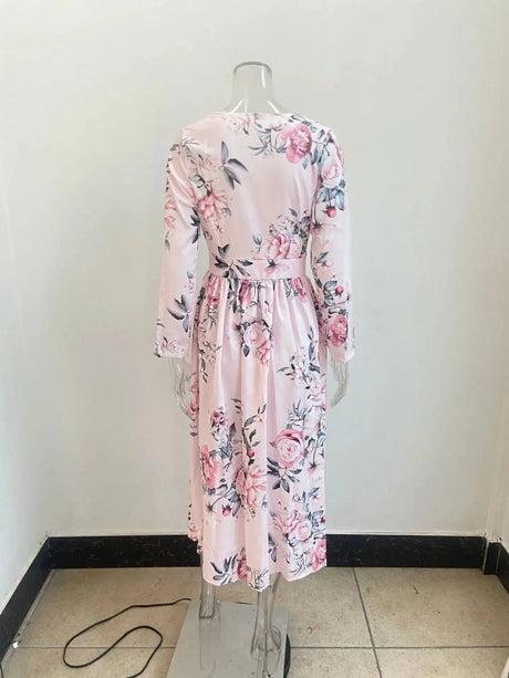 Amazon eBay Cross border 2024 Summer Chiffon Printed Long Dress V-neck Dress Long Sleeve Split Dress Women - Lootquake