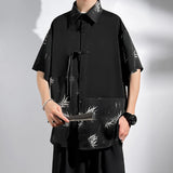 M-5XL Plus Size Mens Short Sleeve Shirt Chinese Traditional Tai Chi Kung Fu Mandarin Collar Frog-Button Clothes Summer Tops Man - Lootquake