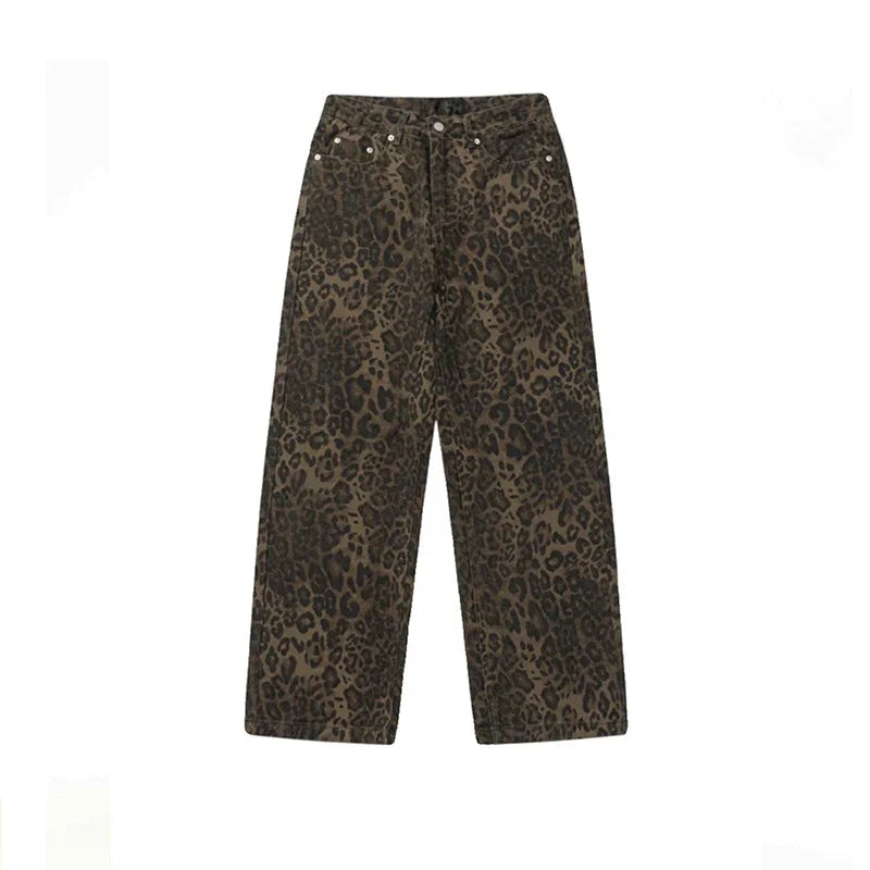 Baggy Leopard Print Y2k Jeans Women 2024 New High Waisted  Casual Wide Leg Denim Pants Fashion Streetwear Retro Straight Jeans - Lootquake