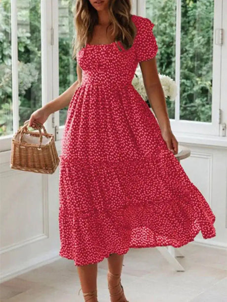 Vestidos Vintage Vintage Print Puff Sleeve summer Beach sweet dresses Casual Square collar floral maxi long dress 2024 festa - Lootquake