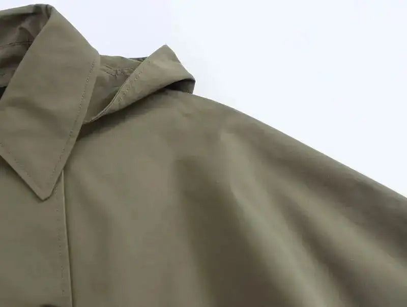 Autumn Winter Army Green Windbreaker Jacket Women Streetwear Loose Oversize Hooded Overcoat Female Single Breasted Thicken Coat - Lootquake