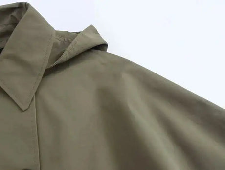 Autumn Winter Army Green Windbreaker Jacket Women Streetwear Loose Oversize Hooded Overcoat Female Single Breasted Thicken Coat - Lootquake