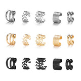 LATS Gold Color Leaves Ear Cuffs, Black Non-Piercing Ear Clip Earrings for Women & Men - Lootquake
