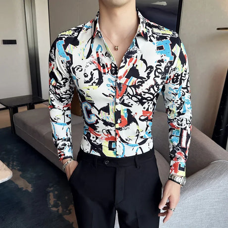Vintage Long Sleeve Shirt Men Fashion Trendy Noble Printed Slim Mens Clothing Streetwear Autumn Mens Floral Shirts Plus Size 6XL - Lootquake