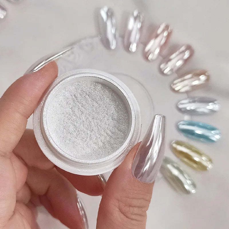 Moonlight Mirror Nail Powder Aurora Silver Glitter Metallic Effect UV Gel Polish for Manicure DIY Nail  Art Design Decoration