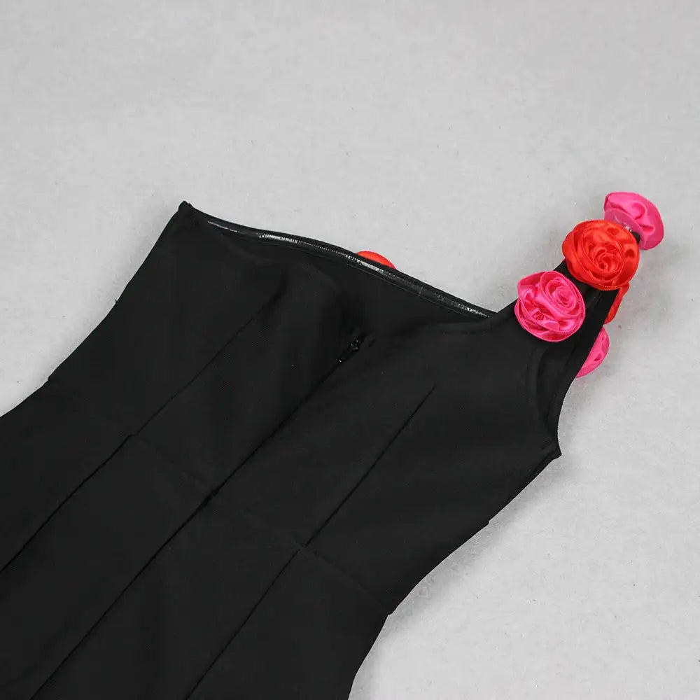 2025 New Spring Women Sexy One Shoulder Red Flowers Bodycon Bandage Long Dress Celebrate Evening Party Nightclub Dress - Lootquake