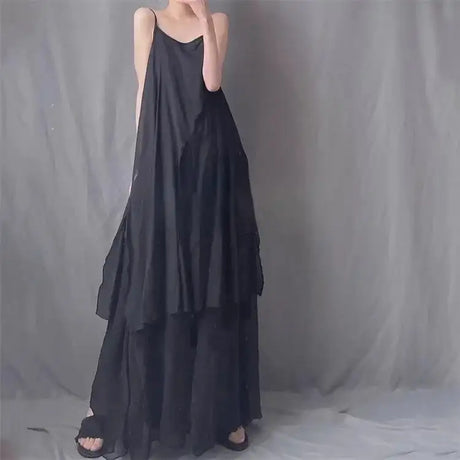 2024 Cotton Linen Women's Summer New Dress Artistic Range Medium Long Dress Sleeveless Tank Irregular Large Flounce - Lootquake