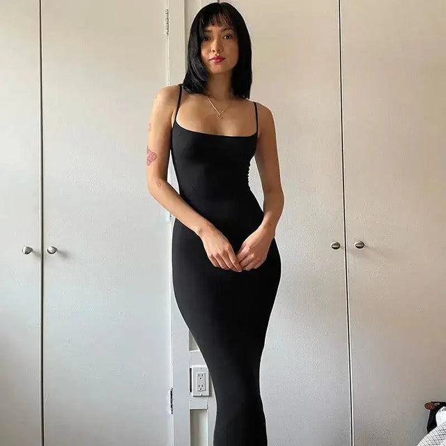 Dulzura Women 2025 Summer Party Club Evening Streetwear Bodycon Beach Basic Black Long Dress Wholesale Items For Business D22775 - Lootquake