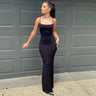 Vestidos para mujer 2023 Sexy tirantes finos negro vestido largo noche Y2k sin mangas sólido ajustado ceñido maxi vestidos