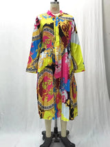 2024 Spring Summer New Cross-border Wishdress Women's Clothing Artistic Printing Plenty Folds Seven-half Sleeves Long Dress - Lootquake