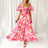 Summer V Neck Cutout Floral Print Dresses Elegant Women Puff Short Sleeve Casual Dress Pleated Waisted Swing Beach Long Dress - Lootquake
