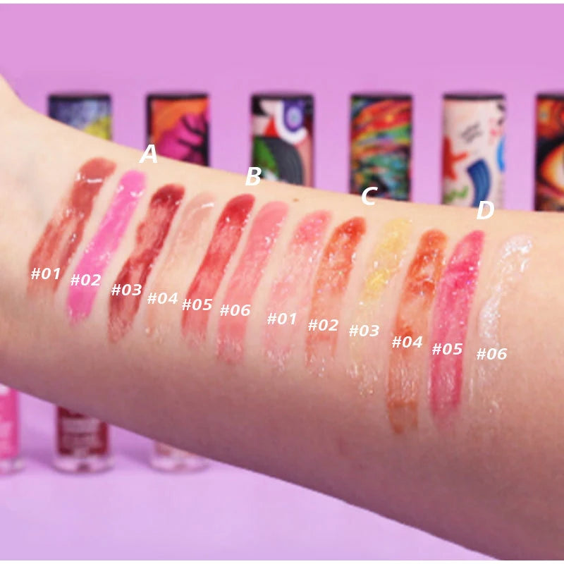 3pcs Oil Painting Lip Gloss Set,Mirror Water Glow Moisturizing Brighten Lipstick,Hydrating Nourishing Fruit Flavor Lip Care Balm