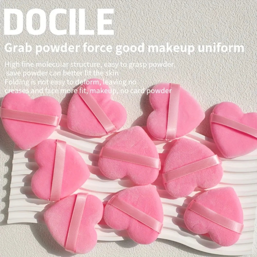 Heart Shaped Velvet Powder Puffs Dry Wet Dual Use 10Pcs All-Purpose Makeup Foundation Blending Sponge Set