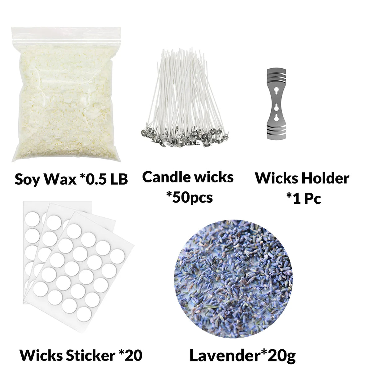 Kit para hacer velas de 0.5 lb, cera de soja, mechas y flores secas aromáticas.