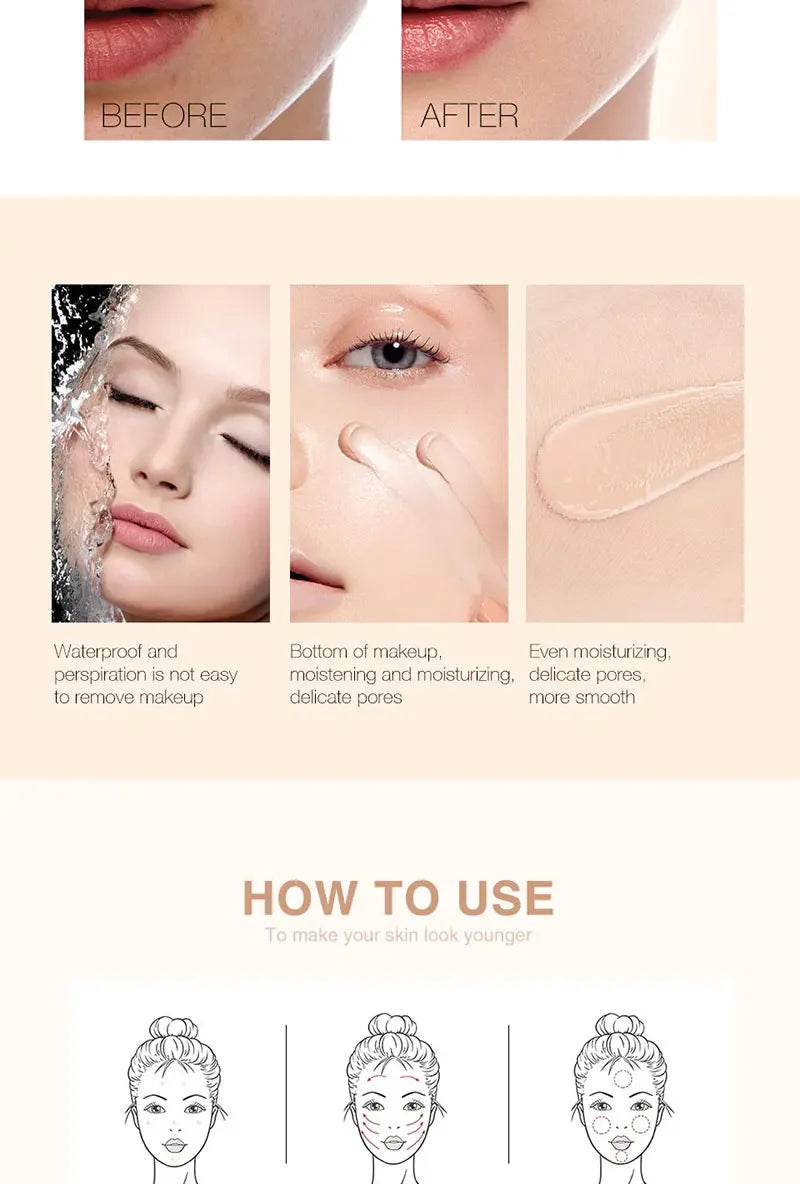Base de maquillaje líquida de alta cobertura, corrector duradero, crema BB, resistente al agua, control de grasa, maquillaje facial, cosméticos