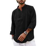 Streetwear Mens Cotton Linen Shirts Casual Lightweight Long Sleeve Henley Shirts for Men Beach Hawaiian Breathable T Shirts - Lootquake