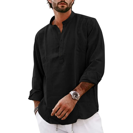 Streetwear Mens Cotton Linen Shirts Casual Lightweight Long Sleeve Henley Shirts for Men Beach Hawaiian Breathable T Shirts - Lootquake