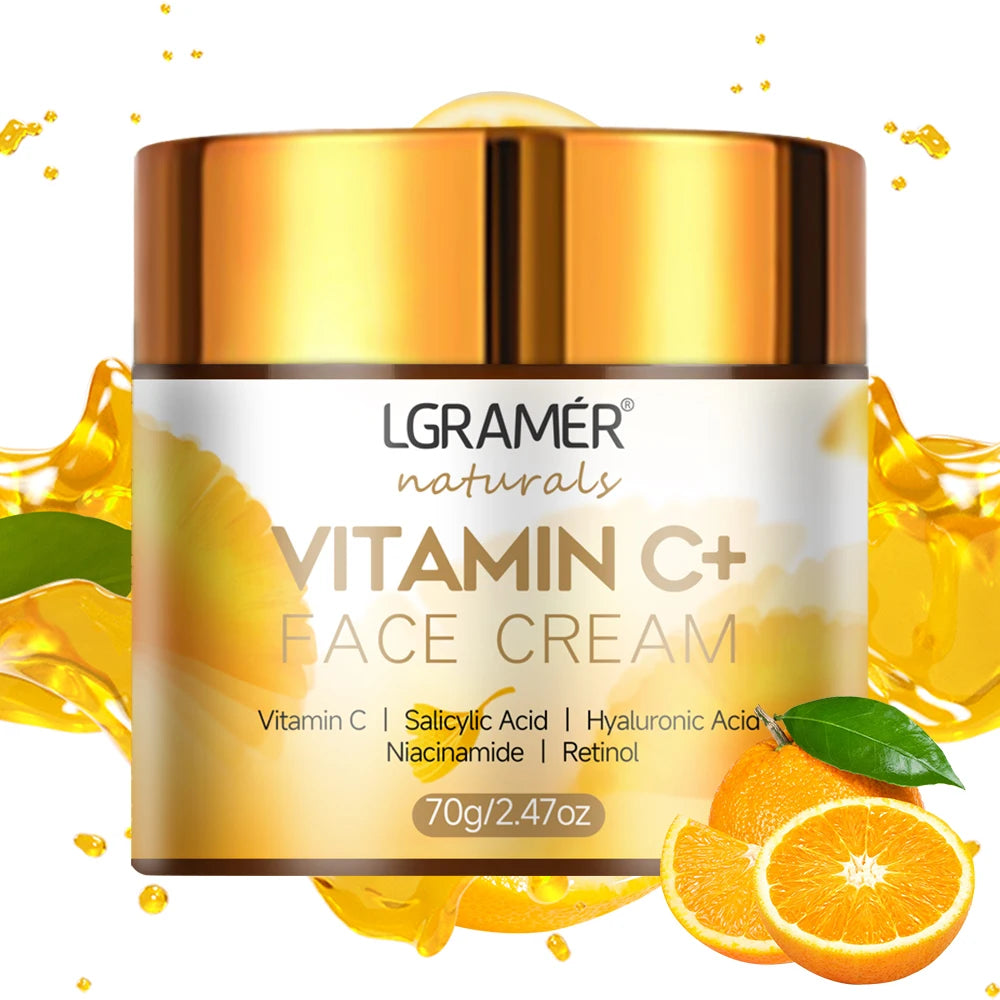 Crema facial con vitamina C, retinol, suavizante, antiarrugas, hidratante, reafirmante, con ácido hialurónico, aclarante, reparadora, suave, cuidado de la piel, crema blanqueadora.