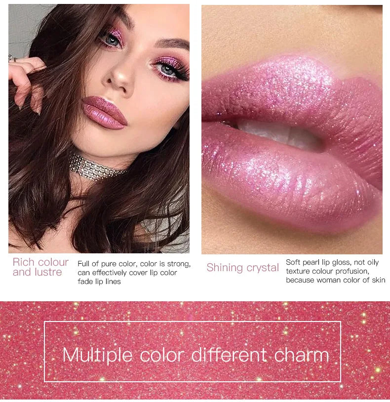 Diamond Shimmer Pearlescent Lip Gloss Waterproof Long Lasting Non-stick Cup Matte Glitter Liquid Lipstick Lip Glaze Lips Make Up