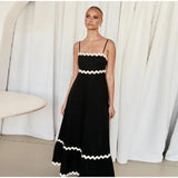 Striped Contrasting Colors Long Dress Women Spaghetti Strap High Waist Backless Party Evening Dresses Female Sleeveless Spring - Lootquake