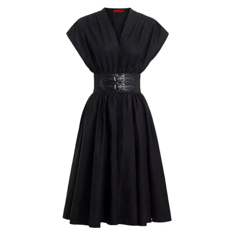 CHCH Women's Long Dress 2024 Summer New V-neck Sleeveless High Waist Slim Black Business Party Women's Wear - Lootquake