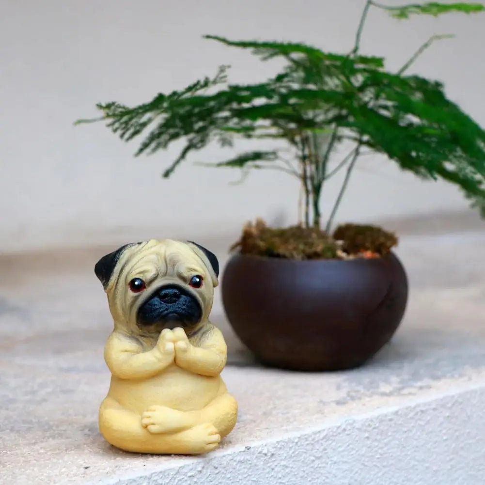 Sitting Figurine Meditation Dog Sculpture Sitting Pug Puppy Yoga Meditation Dog Ornaments Sculptures for Indoor Outdoor Garden