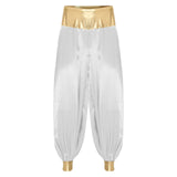Halloween Men Arabian Indian Prince Cosplay Costume Stain Shiny Harem Trousers Arab Costume Carnival Dress Up Lantern Long Pants