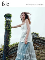 FSLE White Lace Splicing Suspender Summer Long Dress For Female 2024 New Unique Design Influencer Niche Women Top 24FS12296 - Lootquake