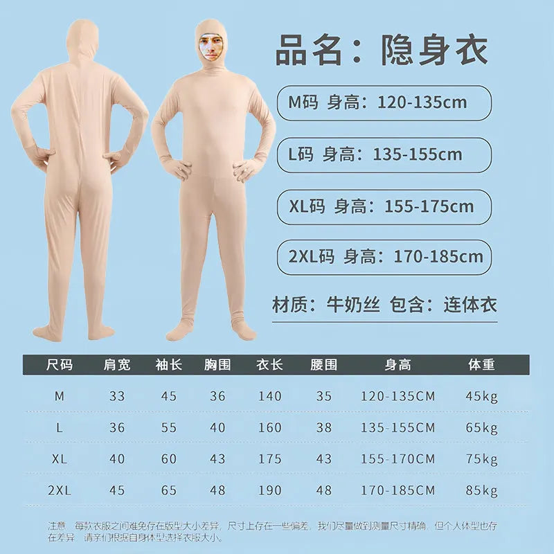Halloween Costume for Adults & Kids Solid Black JumpSuit Invisible Man & Cat Character Men's Tight Invisibility Clothes