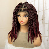 16 Inch Brown Twisted Braided Bob Wig | Full Lace | Kanekalon Fiber | For Black Women