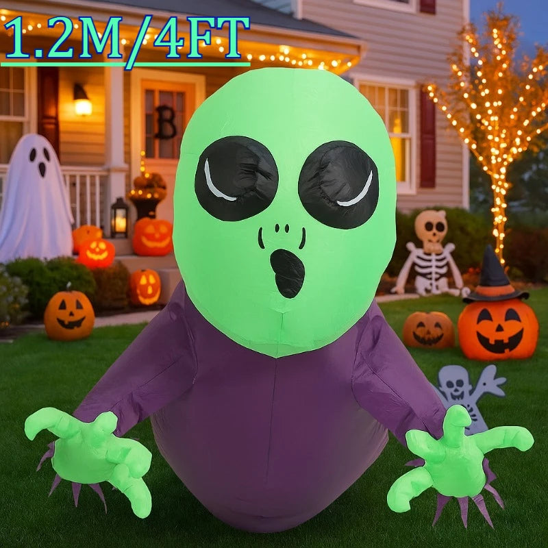 Décorations de fête et de vacances DIY de 1,2 m, jouets gonflables d'Halloween, fenêtre grimpante, fantôme à tête verte, lumière LED, décoration de jardin extérieur