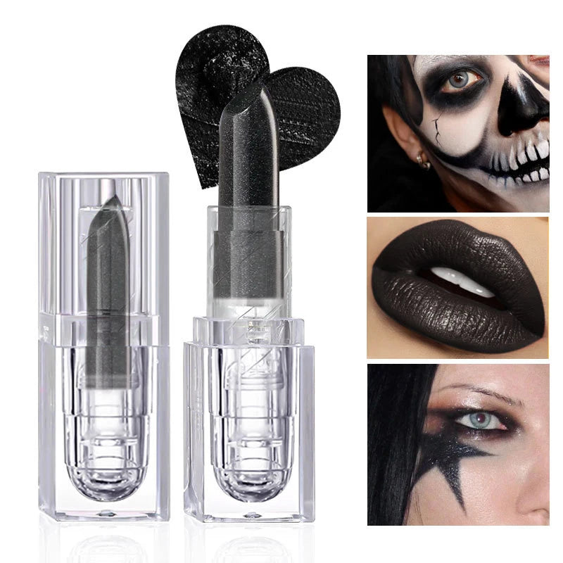 Rouge à lèvres pailleté waterproof, brillant à lèvres noir sexy, teinte brillante, cosmétiques, maquillage pour les lèvres d'Halloween