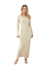 Women Spring Autumn Lace-up Knit Dress Elegant Long Sleeve Crew Neck Ribbed Solid Color Long Dress Streetwear - Lootquake