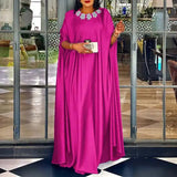 VONDA 2024 Elegant Women Satin Long Dress Autumn Maxi Sundress Elegant O-Neck 3/4 Bat Sleeve Casual Vestido Party Robe Oversize - Lootquake