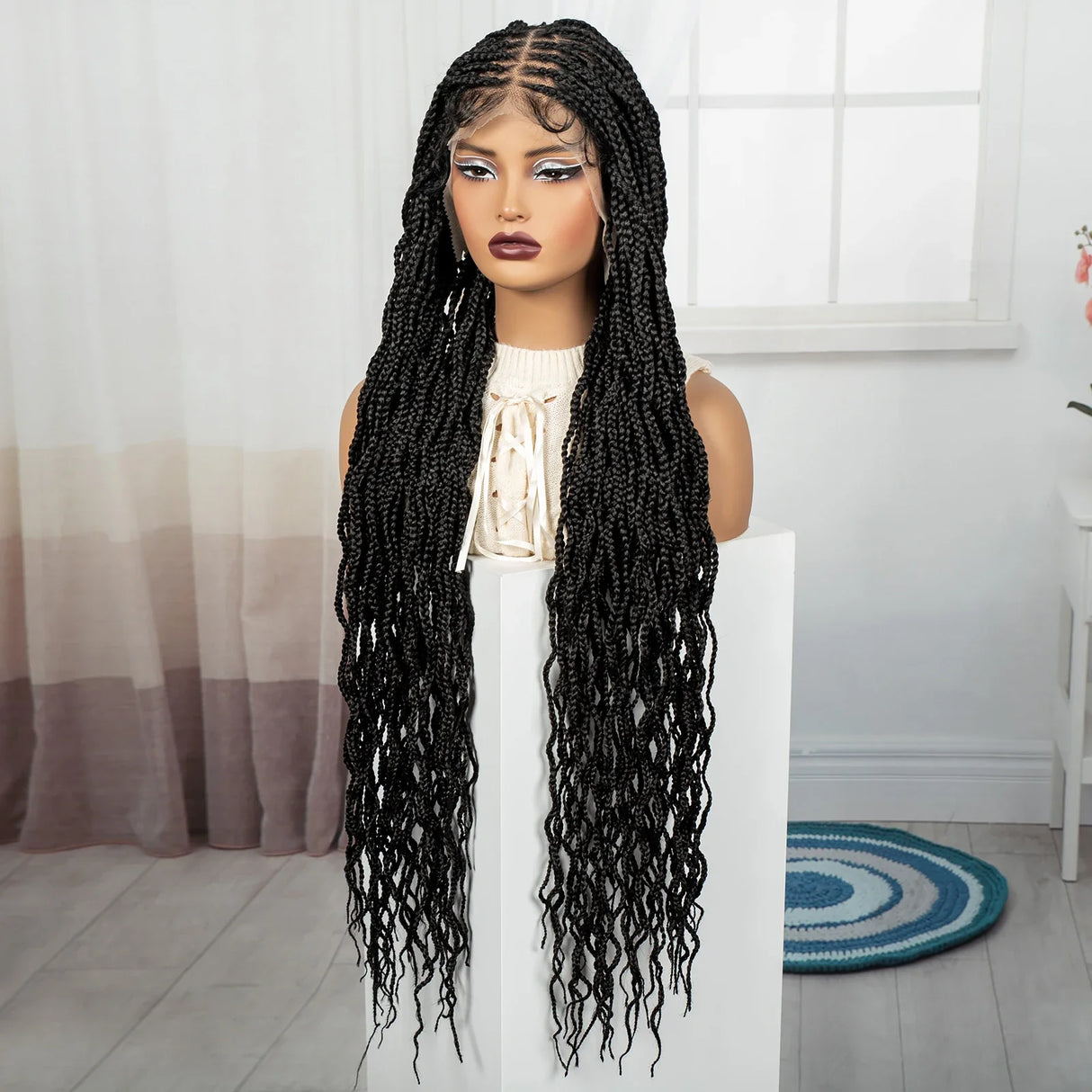 36" Ginger Orange Twisted Knotless Box Braids Wig | Full Lace | Baby Hair