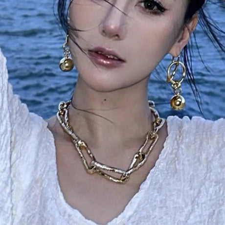 Punk Hip-hop Retro Gold-plated Silver Plated Collarbone Necklace Heavy-duty Thick Chain Necklace for Women - Lootquake