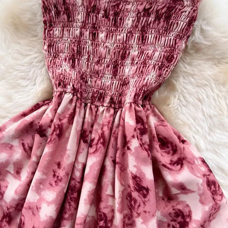 YuooMuoo Korean Fashion Rose Flower Print Romantic Retro Party Dress Summer Elastic High Waist Vacation Long Dress Beach Vestido - Lootquake