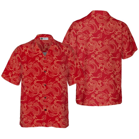 All Over Print Flame Dragon Pattern Hawaiian Shirts For Men Summer Short Sleeve Button Up Beach Shirts Blouse Mens Streetwear - Lootquake
