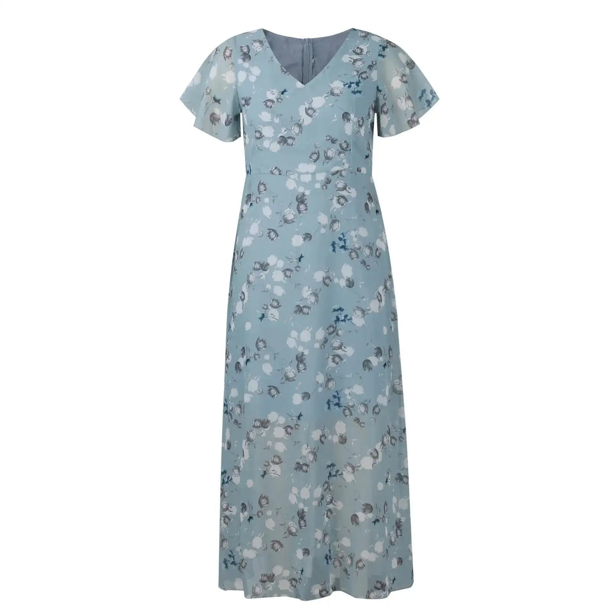 Vestidos Verano Moda 2024 Women's Swing Long Dress Chiffon Floral Short Sleeve Ruffle V Neck Fashion Waist Flowy Dress платье - Lootquake