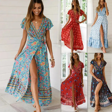 2024 Summer Leisure Hot Sale Holiday Printed Dress Sexy Long Dress Women's Wear - Lootquake