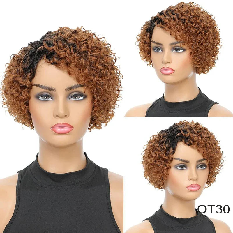 8-Inch Bouncy Curly Pixie Cut Wig | Side Part Brazilian Human Hair