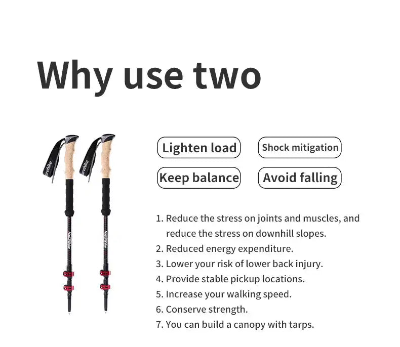 Naturehike Trekking Poles 2pcs Carbon Fiber Collapsible Telescopic Sticks Lightweight Walking Hiking Stick Climbing Stick - Lootquake