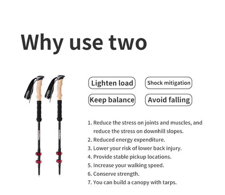Naturehike Trekking Poles 2pcs Carbon Fiber Collapsible Telescopic Sticks Lightweight Walking Hiking Stick Climbing Stick - Lootquake