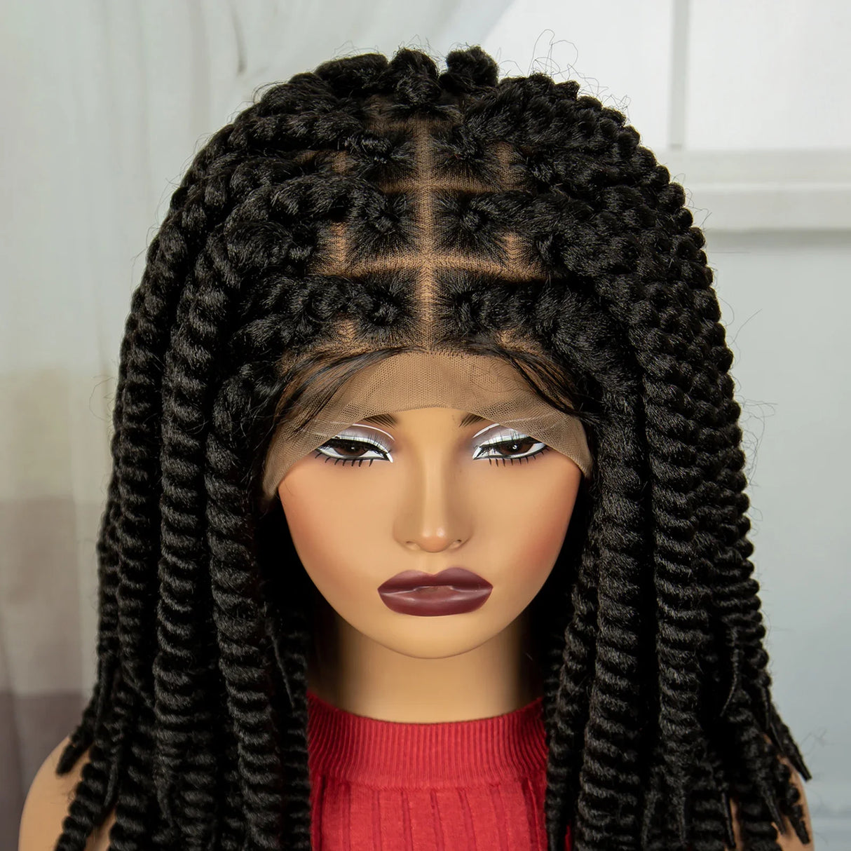 16" Knotless Box Twist Braids Wig | Full Lace | Baby Hair