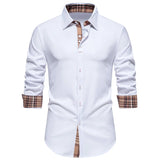 Plaid Color Block Navy Shirt Men 2024 Spring New Slim Fit Long Sleeve Mens Dress Shirts Party Casual Male Social Shirt - Lootquake