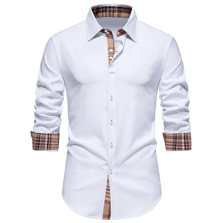 Plaid Color Block Navy Shirt Men 2024 Spring New Slim Fit Long Sleeve Mens Dress Shirts Party Casual Male Social Shirt - Lootquake