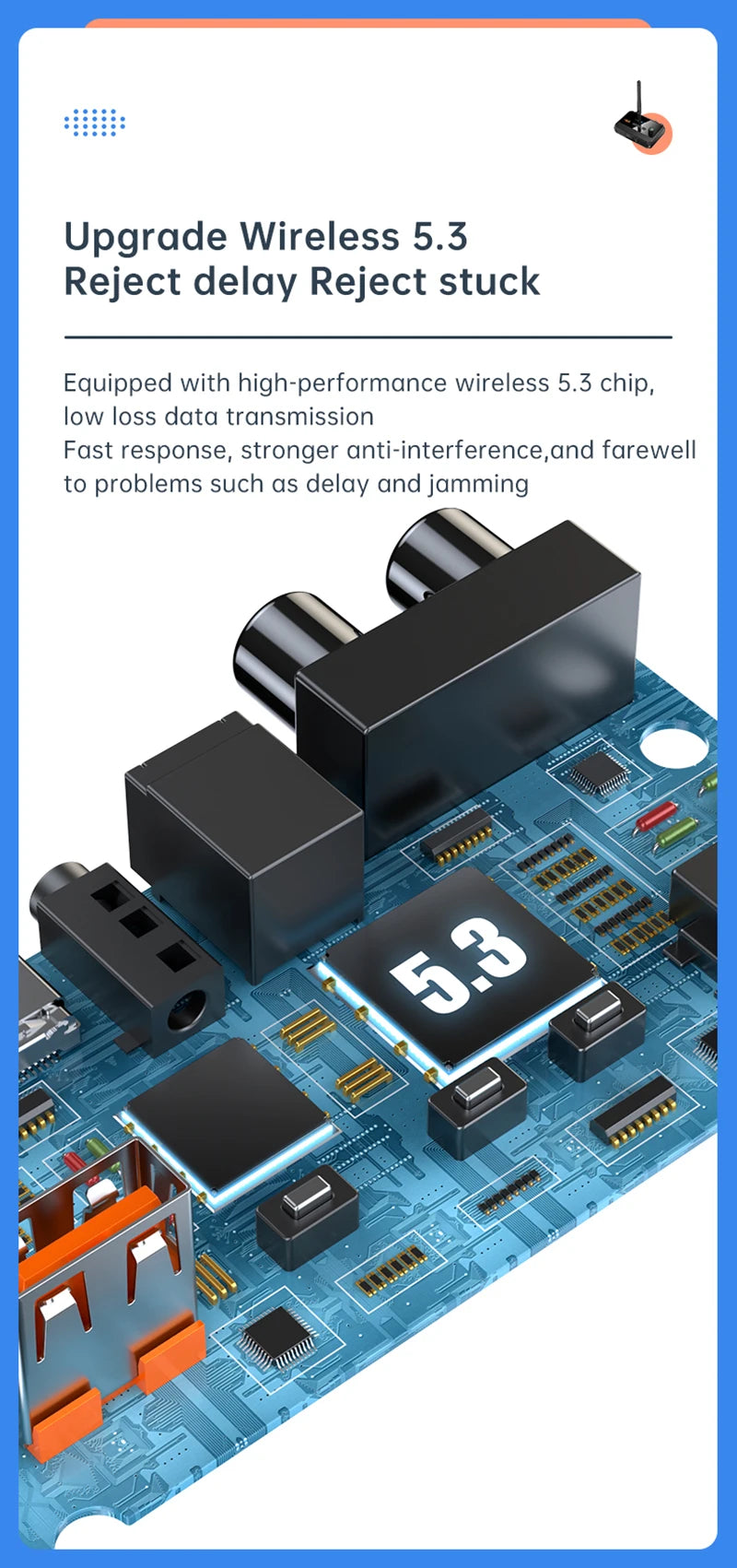 Receptor de audio Bluetooth 5.3 compatible con USB U-Disk Play, adaptador inalámbrico R/L, 2 RCA/3,5 mm AUX/fibra óptica para altavoz de kit de coche.
