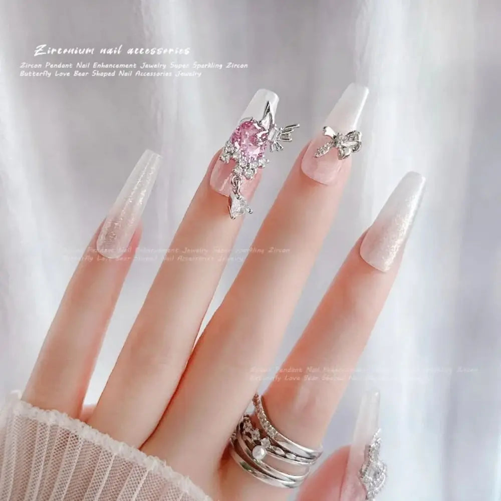 Light Luxury Charms Luxury Nails DIY Nail Charms Japanese Style Pink Jewel Nails Decor Manicure Ornaments Alloy