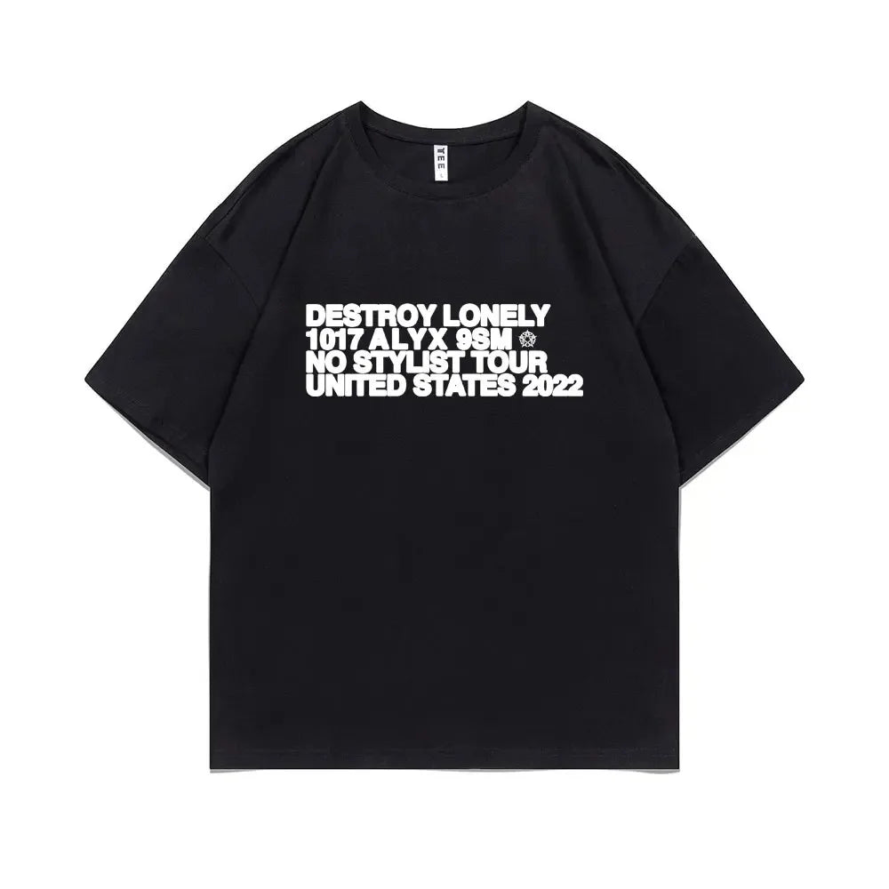 Rapper Destroy Lonely Alyx Print Tshirt Mens Oversized Cotton Short Sleeve Tees Men Hip Hop Rap Style T-shirt Man Street T Shirt - Lootquake